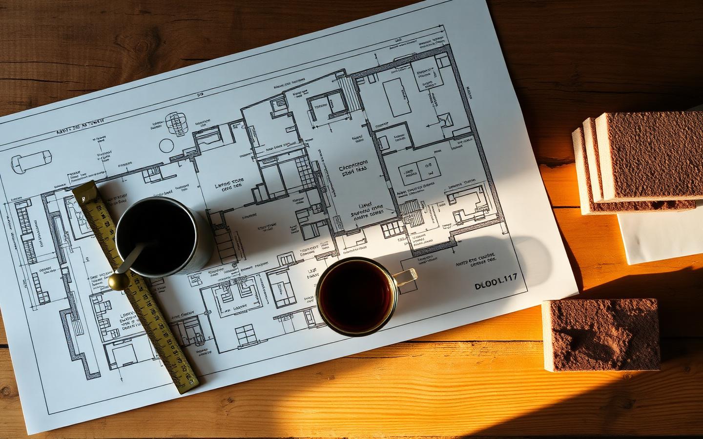 Blueprints and brick samples